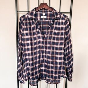 LOFT Plaid Americana Flannel Top Sz S